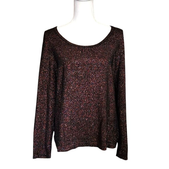 Laura Ashley Blouse Long Sleeve Multi Color Sparkle on Black Size Large Holidays - Picture 1 of 7